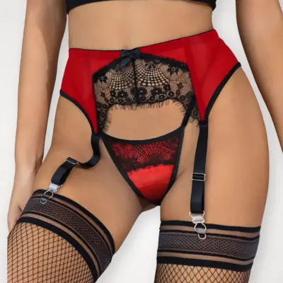 SNL Vendetta Sheer Lace Garter Set - Red/Black