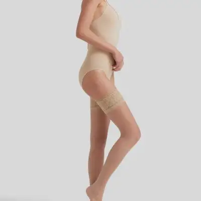 Ambra Satin Stay Up Lace Top - Naturel