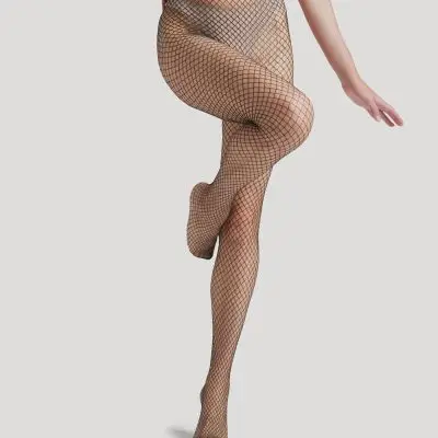 Ambra Lurex Fishnet Tights - Black/Silver