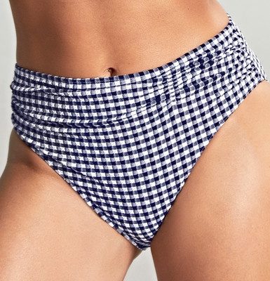Panache Gingham Swim Midi Brief - Navy