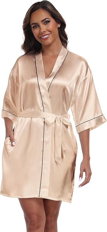Avenue Silky Short Dressing Gown - Champagne - Innerware