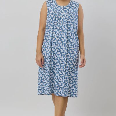 Shrank Daises Sleeveless Nightie  - Denim