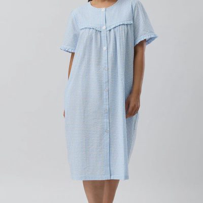 Shrank Seersucker Check Bunchcoat - Blue