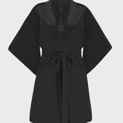 Avenue Silky Short Dressing Gown - Black