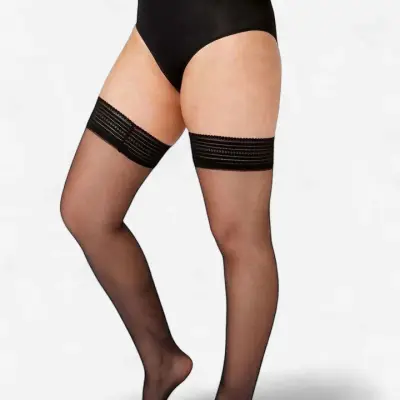 Ambra Fishnet Stay Up Lace Top - Black