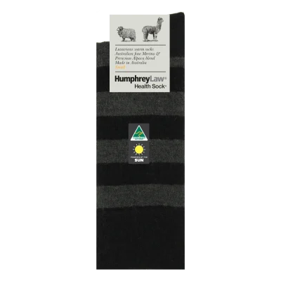 Humphrey Law Australian Merino & Baby Alpaca Blend Stripe Health Sock -Black