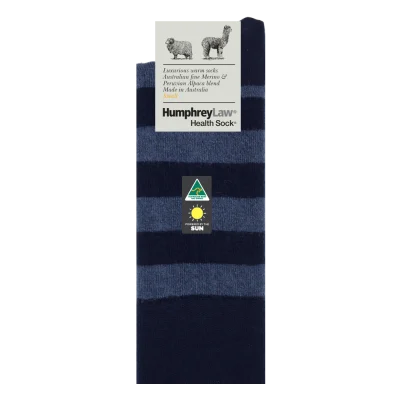 Humphrey Law Australian Merino & Baby Alpaca Blend Stripe Health Sock - Navy