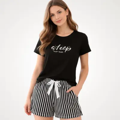 SNL Monochrome Stripe 3 Peice PJ Set - Black/White