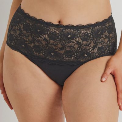 Kayser Cotton & Floral Lace Full Brief - Black
