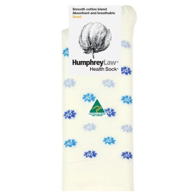 Humphrey Law 85% Mercerised Cotton Patterned Health Sock - Daisy White/Blue