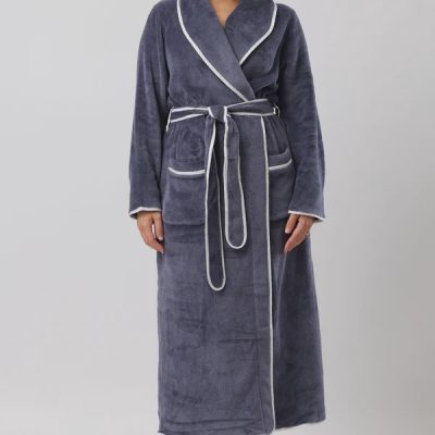 Satin Trim Robe - Bluestone/Ivory