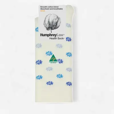 Humphrey Law 85% Mercerised Cotton Patterned Health Sock - Daisy White/Blue