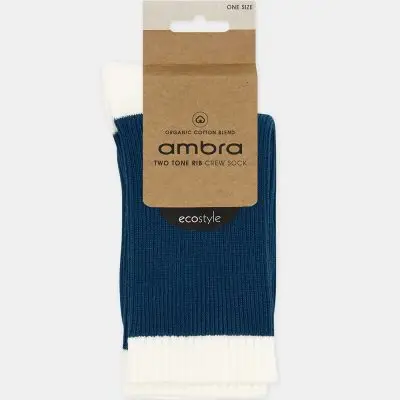 Ambra Organic Cotton Blend Two Tone Rib Crew Sock - Empress