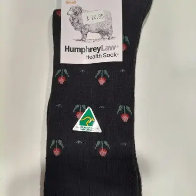 Humphrey Law Fine Merino Wool Health Sock -Tulips Black