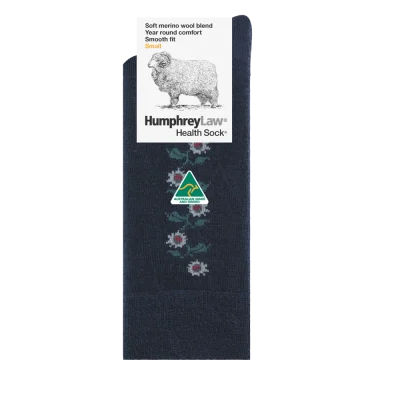 Humphrey Law Fine Merino Wool Health Sock -Sunflowers  Charcoal