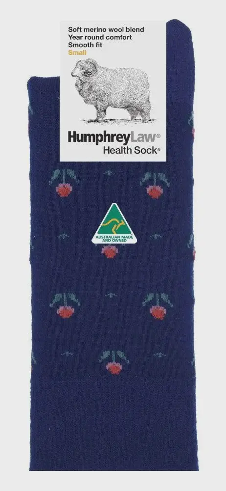 Humphrey Law Fine Merino Wool Health Sock - Tulips Navy