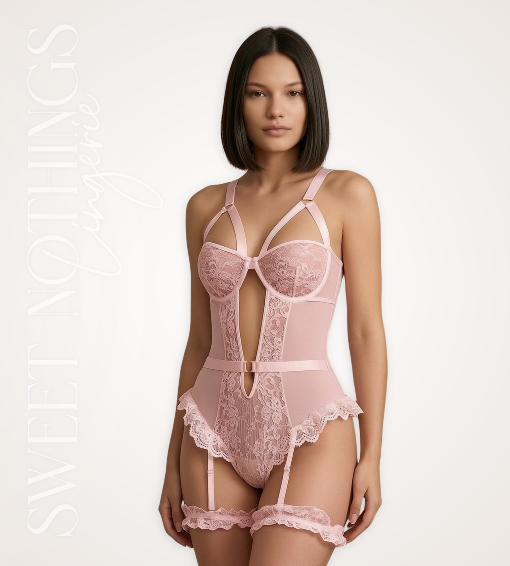 SNL Cassie Lace Gartered Teddy - Pink