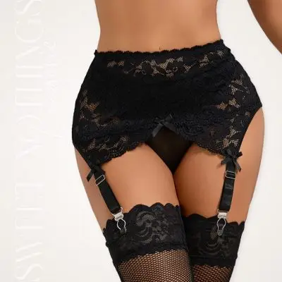 SNL Rapture Lace Garter & Panty Set - Black