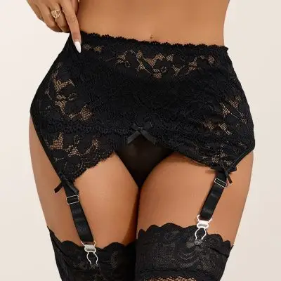 SNL Rapture Lace Garter & Panty Set - Black