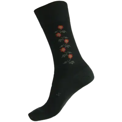Humphrey Law Fine Merino Wool Health Sock -Sunflowers - Black