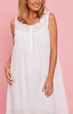 French Country Cotton Broderie Anglaise Trim Nightie - White