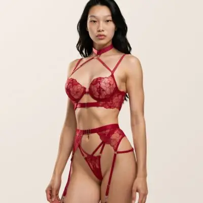 SNL Scarlett Bra & Garter Set - Red