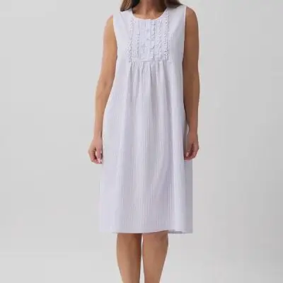 Shrank Stripe Sleeveless Frilled Nightie - Pink