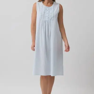 Schrank Stripe Sleeveless Frilled Nightie - Sage