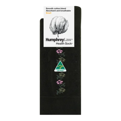 Humphrey Law 85% Mercerised Cotton Patterned Health Sock -  Black Pansy/Lace