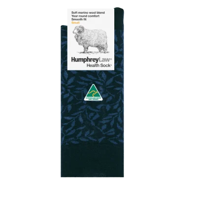 Humphrey Law Fine Merino Wool Health Sock - Navy Leaves