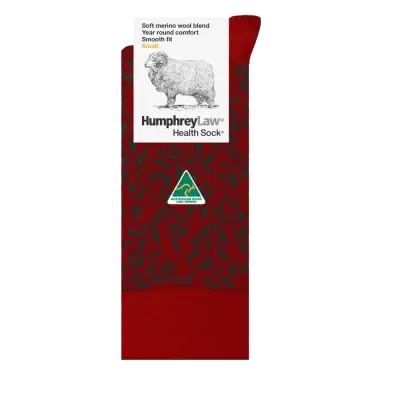 Humphrey Law Fine Merino Wool Health Sock - Red/Grey Leaves