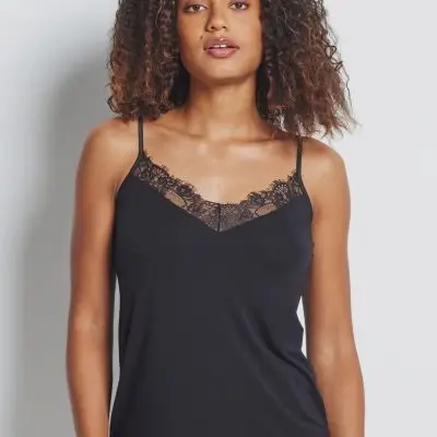 Kayser Perfectly V Neck Lace Trim Cami - Black